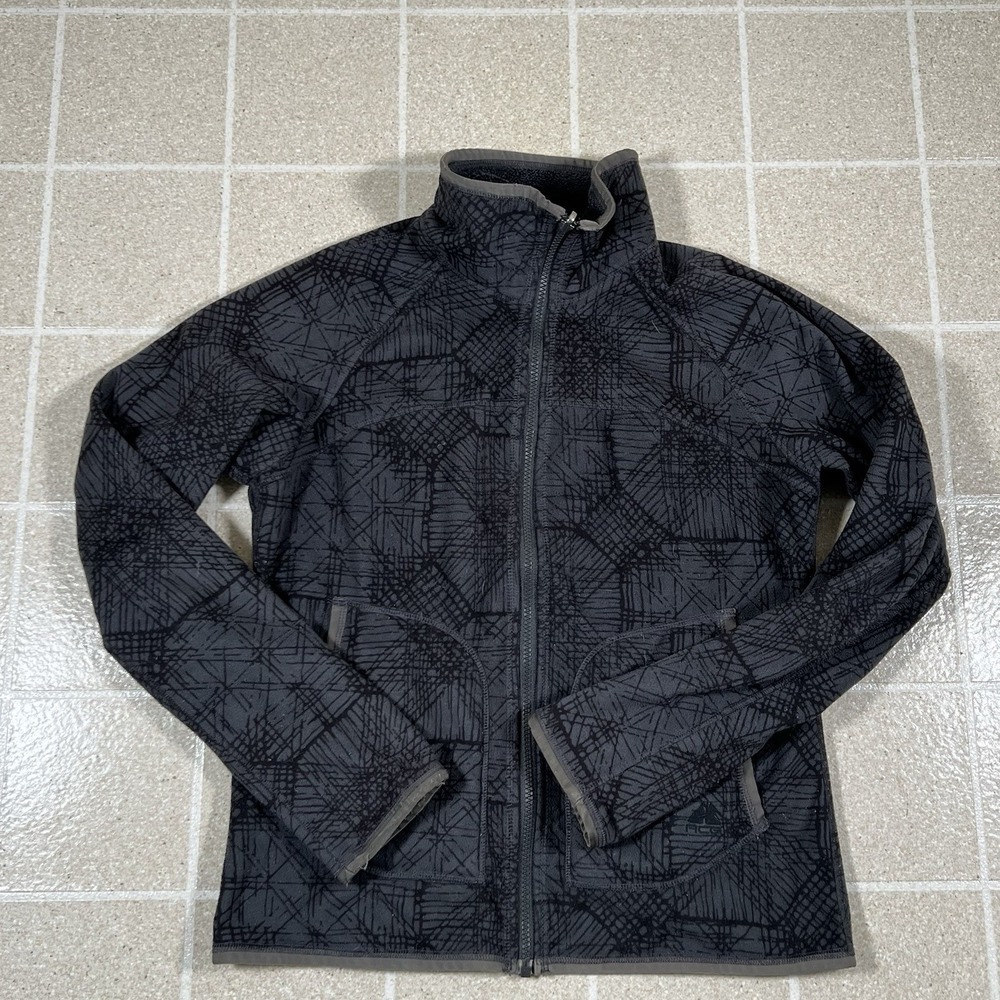 Womens Nike ACG Jacket Black/Gray Geometric Print Fleece Reversible Size M